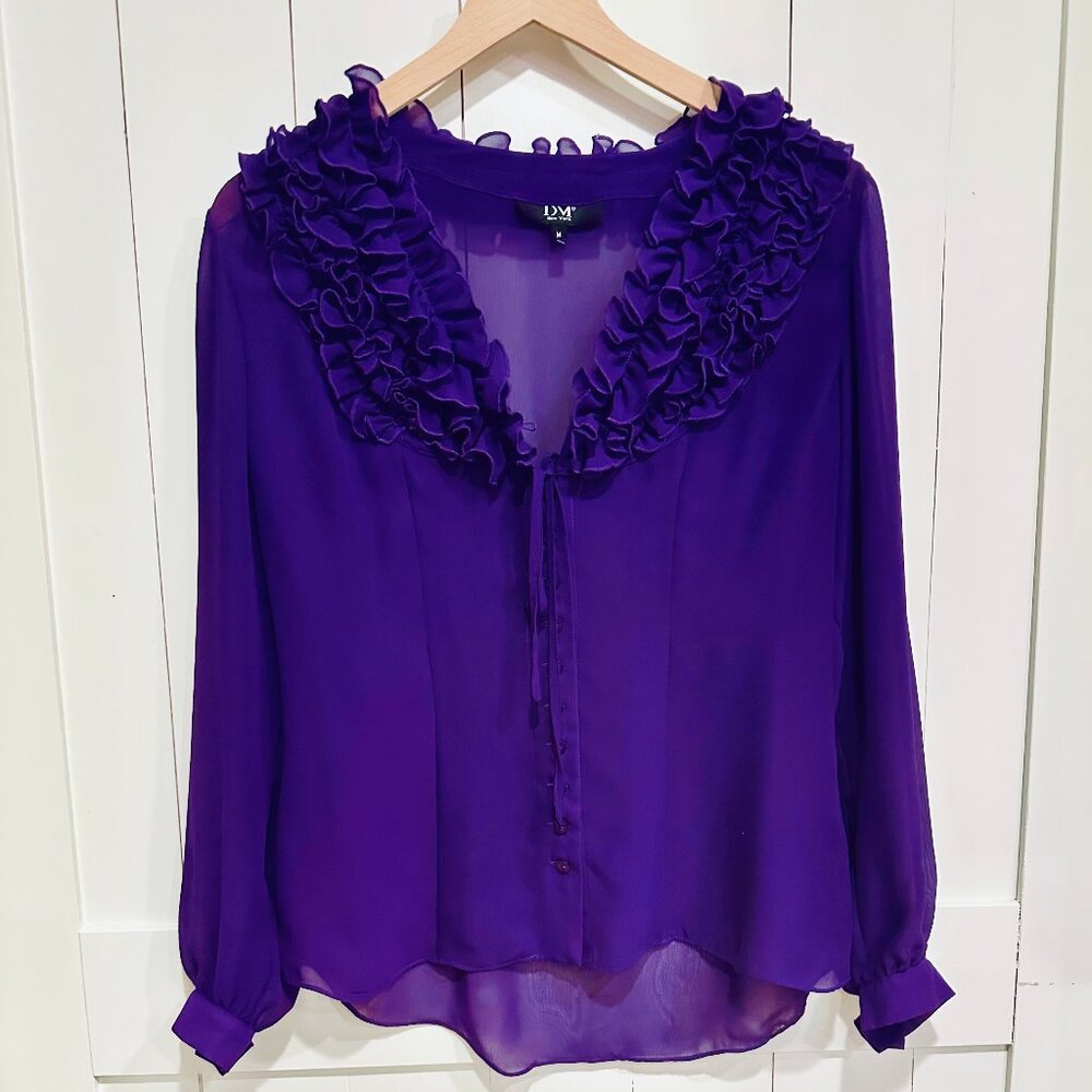 DM New York Purple Ruffle Chiffon Blouse – Size M
